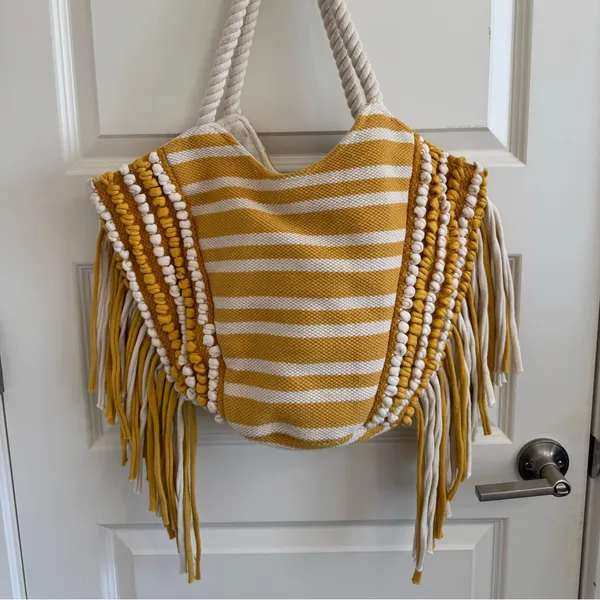 Yellow and White Beach Tote Bag - Image 2