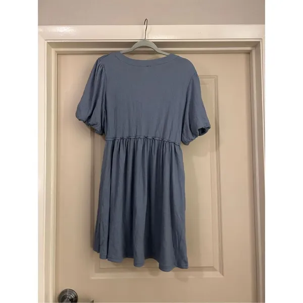 New Blue crew Neck Tunic Mini Tiered Babydoll Dress S - Image 4