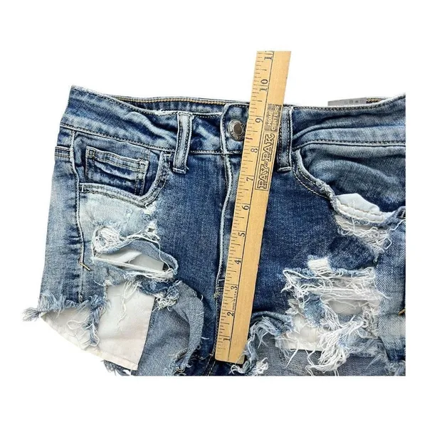 American Eagle Blue Shortie Stretch X Distressed Denim Shorts Size 2 Cotton - Image 11