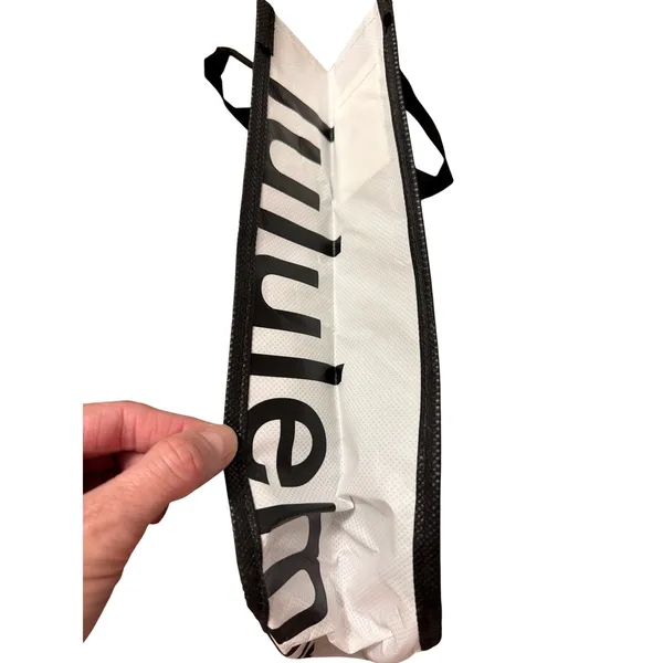 Lululemon Reusable Shopping Tote Bag Small Black White Logo‎ Snap Closure - Image 2