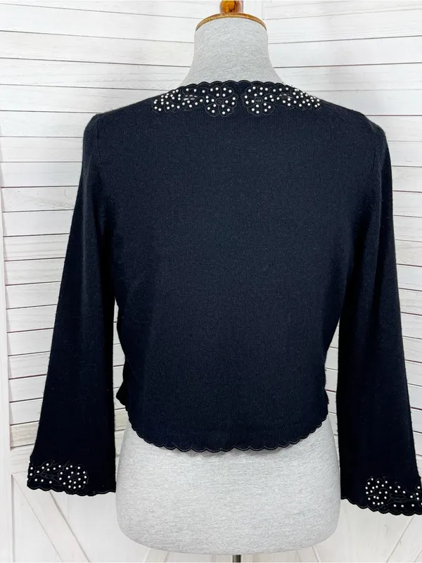 Vintage Lilly Pulitzer Embroidered Pearl Bead Crop Cardigan Sweater Black Medium - Image 5