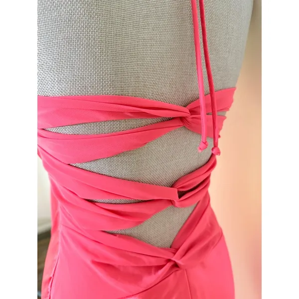 Hot Pink Mermaid long dress gown Cutout Halter Rhinestone Ruffle Formal Dress xs - Image 12