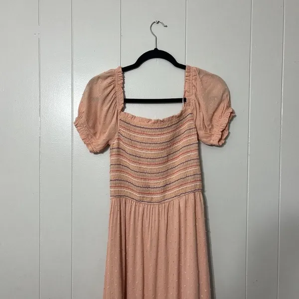 Prómesa Smocked Bodice Puff Sleeve Tiered Maxi Dress Peach M - Image 4