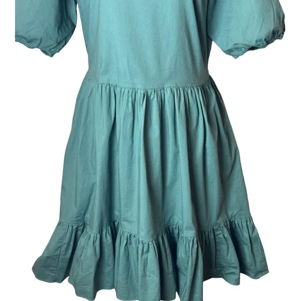 Peter Som Collective Dress Womens 12 Green Puff Sleeve Tie Fit And Flare Mini‎ - Image 7
