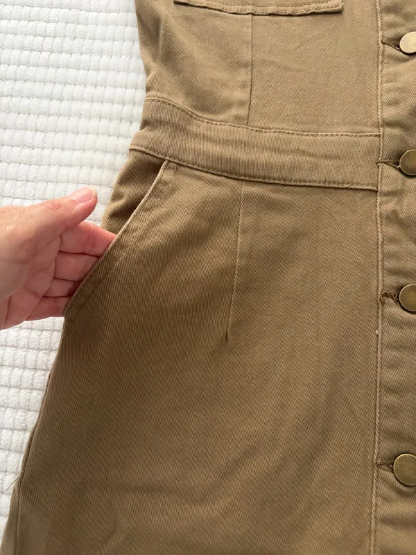 Tinsel Tan Denim Sleeveless Dress Collared Button Front Pockets XS - Image 5