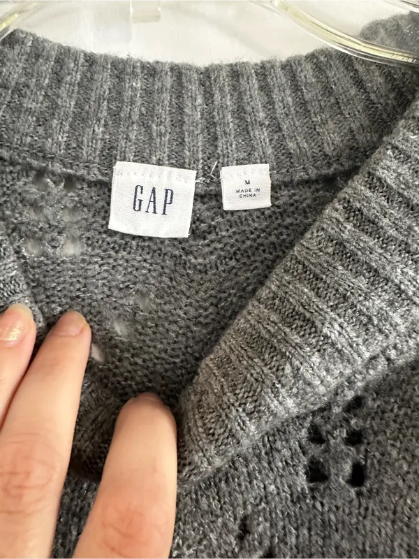 GAP Gray Open-Knit Crewneck Sweater - Image 4
