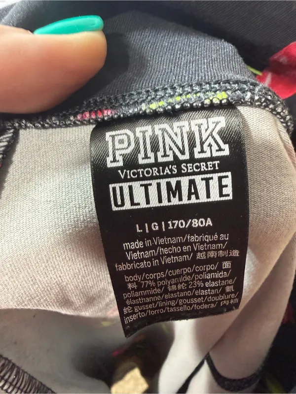 Women’s VS Pink Black Leggings with Red Cherry Print size large - Image 9