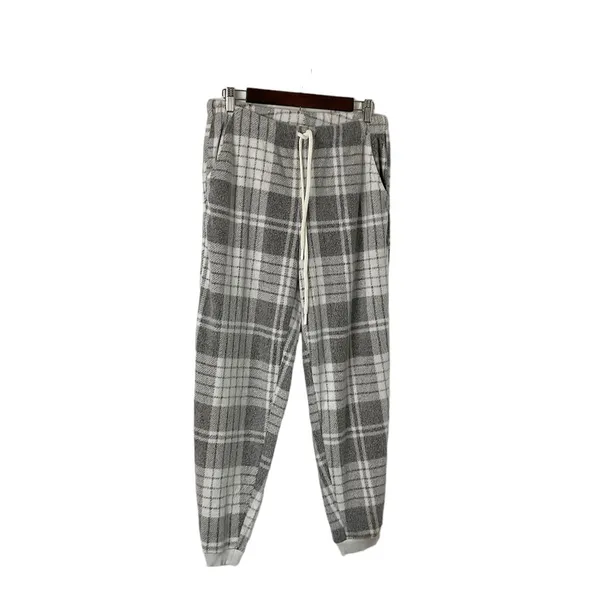 Aerie Snowed In Fleece Jogger Grey‎ Plaid Lounge Pants Size Medium - Image 7