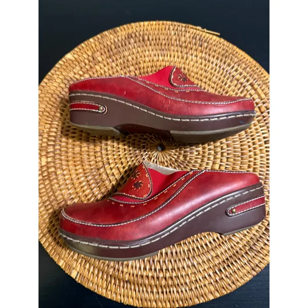 Spring Step LArtiste Chino-R Red Leather Floral Clogs Mules Womens 36 - Image 5