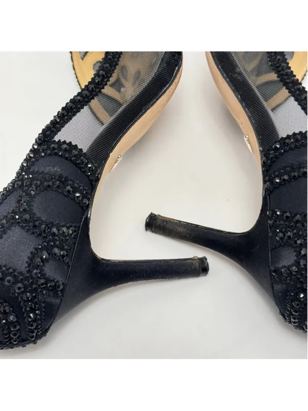 Badgley Mischka Ginny D’Orsay Black Embellished Mesh Pointed Toe Heels Size 9 - Image 7