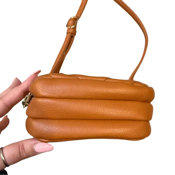 Boutique Womens Zipper Pocket‎ Crossbody Purse Caramel Brown Faux Leather Travel - Image 6