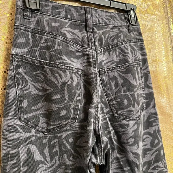 No Fear x H&M Baggy Wide-leg Black Gray Printed Y2K Style Jeans XS/0 - Image 7