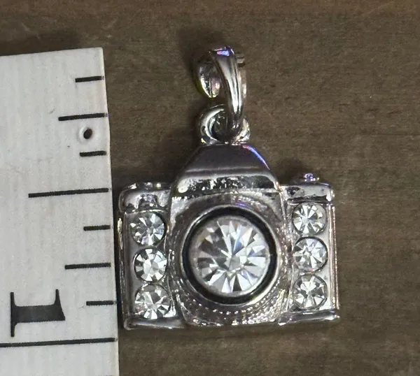 Rhinestone Camera Pendant Silver - Image 2