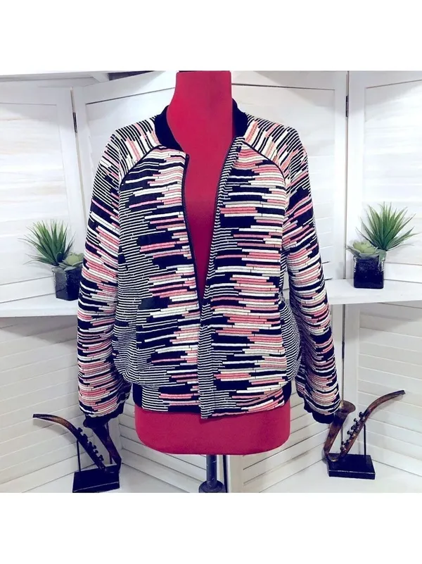 Anthropologie Weston Quilted Bomber Jacket Pink Black Small - Image 2
