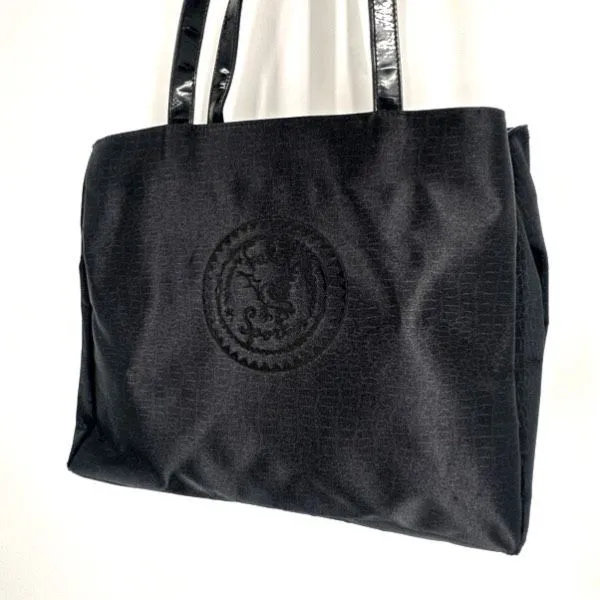 Falchi Sport‎ Black Shoulder Tote Bag Logo Smooth Canvas Patent Leather Straps - Image 6
