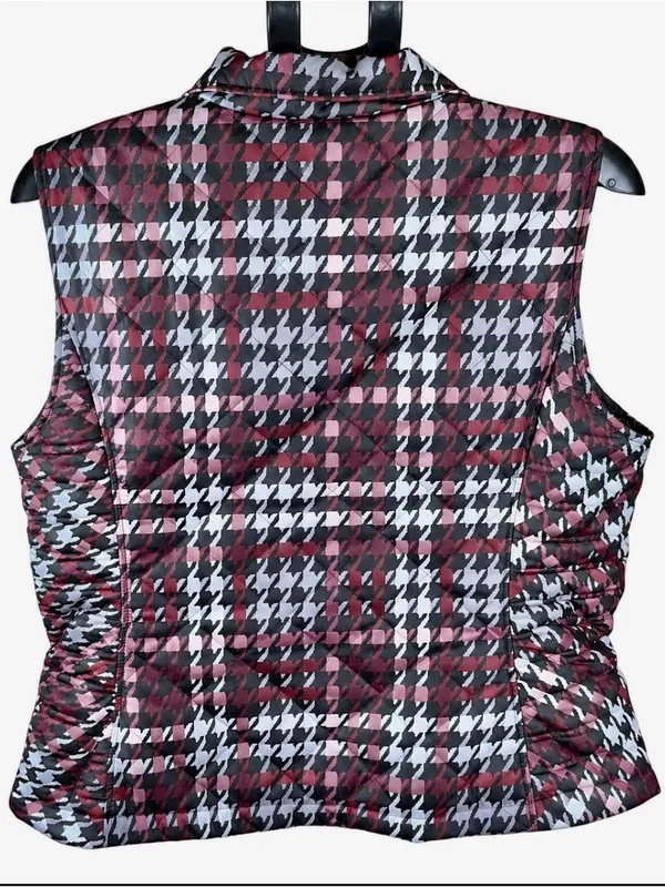 Christopher & Banks Houndstooth Quilted Vest Black & Pink Large Like New - Image 3