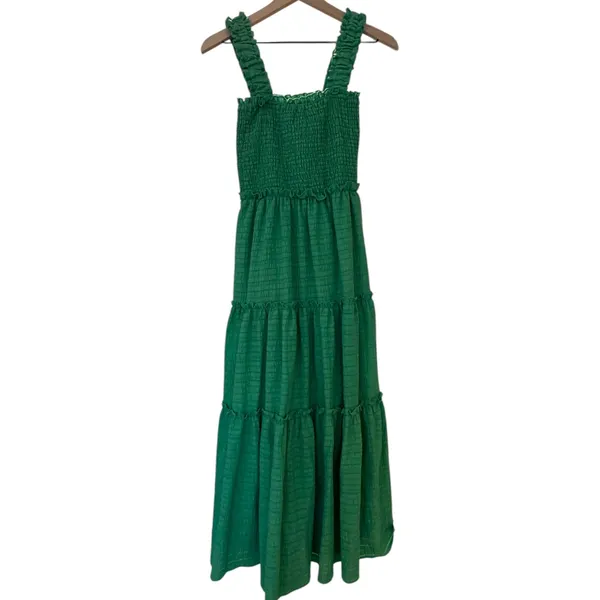 Fanco‎ Green Maxi Dress Green Smocked Tiered Small Sleeveless Ruffle Summer - Image 6