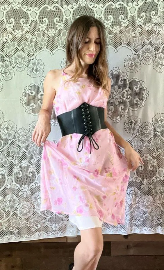 Vintage 90s Studio Y Sheer Slip Lined Floral Cottagecore Fairycore MIDI Dress - Image 6