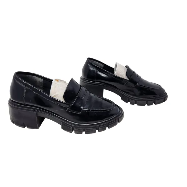 Crown Vintage Black Faux Leather Slip On Sage Chunky Penny Loafers Size 7.5M - Image 5