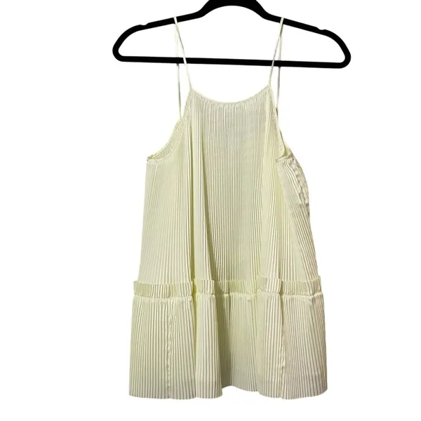 Lewit Butter Yellow Pleated Swing Tank Top Crinkle Babydoll Womens S Spring Top - Image 2