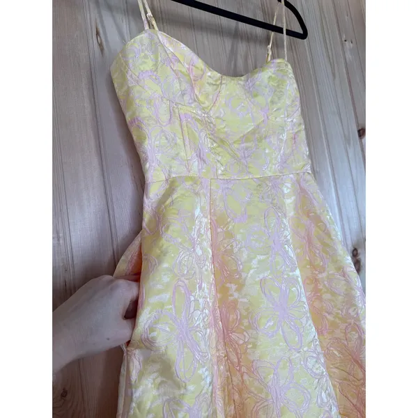 NWT Lulus Meet for Tea Yellow Jacquard Bustier Midi Dress With Pocket Wedding XS - Image 6