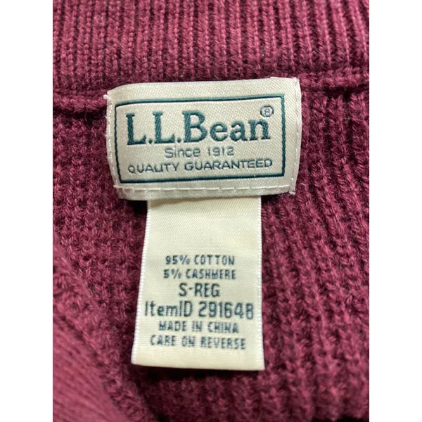 L.L. Bean Men's Size Small Cranberry Red Cashmere Pullover Sweater 1/4 Zip - Image 4