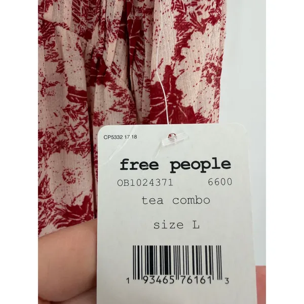 Free People Mini Dress These Dreams L Red Tea Floral Pleated Ruffle Cottagecore - Image 7