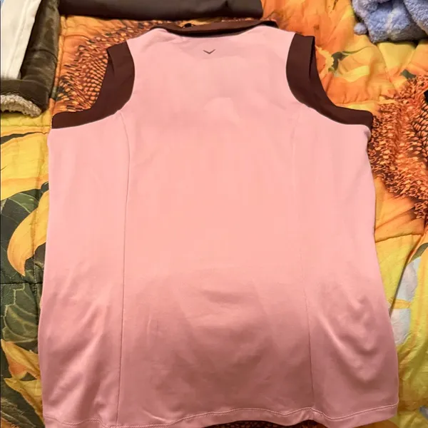 Callaway Women's Pink and Brown Sleeveless Golf Shirt. - Image 7