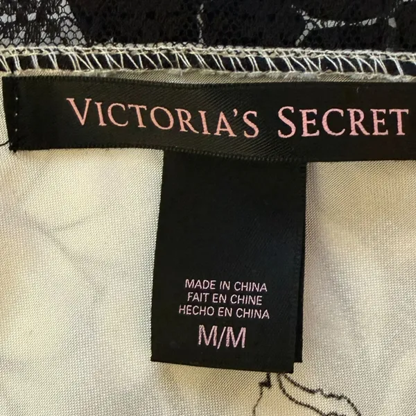 Victoria's Secret 2013 White Satin Black Lace Tie Front Babydoll Slip Medium - Image 3