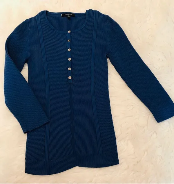 Anne Klein ribbed knit top blue size small - Image 3