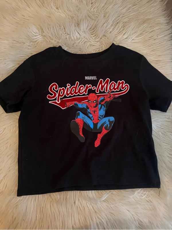 Marvel Black Spider-Man Graphic Crop Top with Red & Blue Print - Image 4