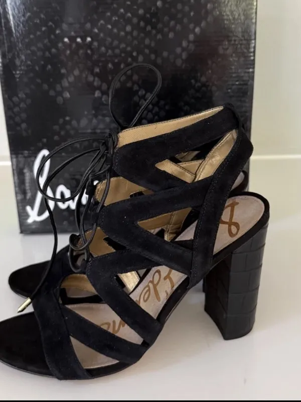 Sam Edelman Yardley Black Suede Lace Up High Heel Sandals Size 8 - Image 2