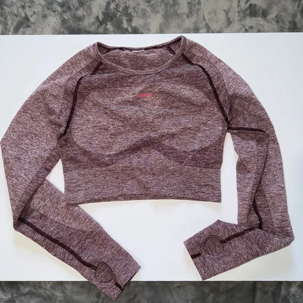 Gymshark Flex Cropped Top S/M Purple Vital Seamless Long‎ Sleeve Open Back Marl - Image 3