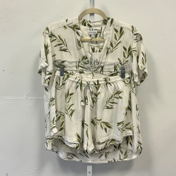 Piyama Maggie Pajama Set Olive Leaf Matching Set Medium White Green Loungewear - Image 2