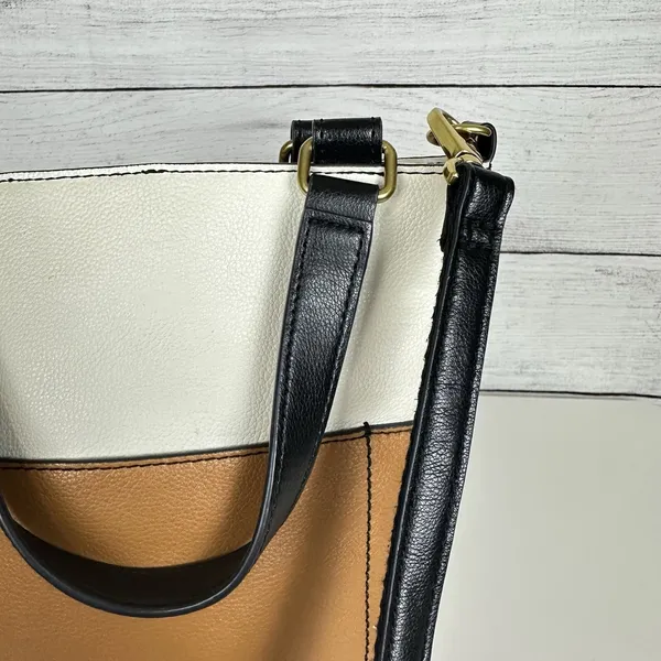 FOSSIL Amelia Bucket Purse Brown/Cream Two-Toned Leather Crossbody‎ Boho Western - Image 8