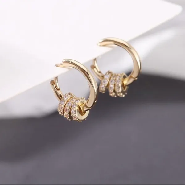 14K Gold Plated Three Rings Small Hoop Earrings for Women - Image 2