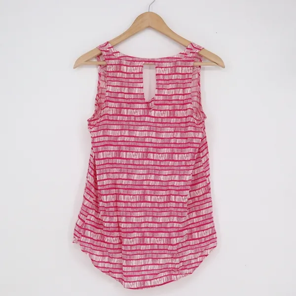 Old Navy Pink Abstract Stripe V-Neck Tank Top Sleeveless Keyhole Small Tall - Image 5