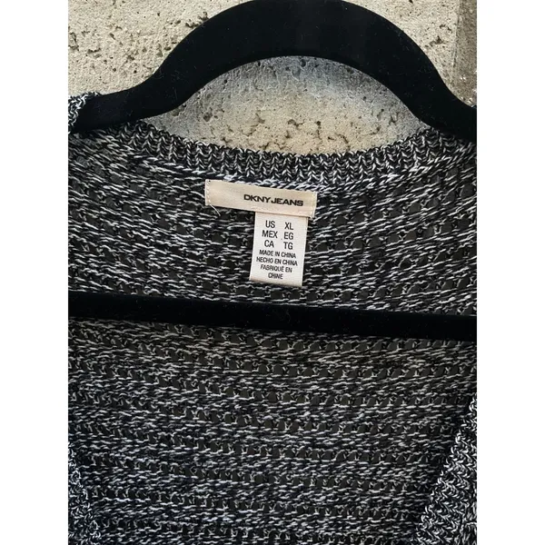 DKNY Jeans Women's Black White Knit 3/4 Sleeve Cardigan Sweater Top‎ XL - Image 3