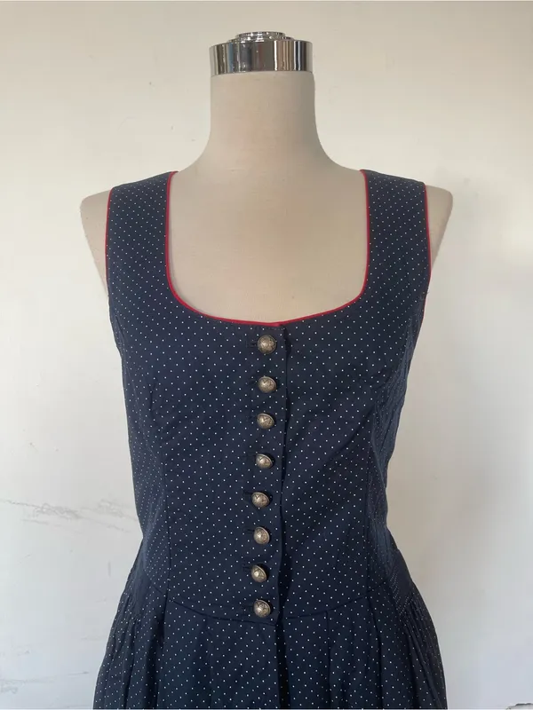 Vintage Navy Polka Dot Maxi Dress with Button Front Blue Size M - Image 2