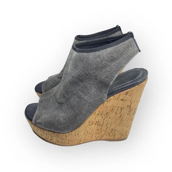 Stuart Weitzman  Slingback Cork Platform Tall Wedge Sandal  Gunmetal Grey  6M - Image 6