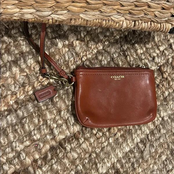 Coach Mini Leather Wristlet/Card Wallet In Saddle Brown - Image 2