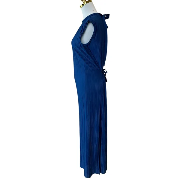 Atlein Navy Blue Plisse Pleated Midi Dress XS Shift Career Office Designer $260 - Image 6