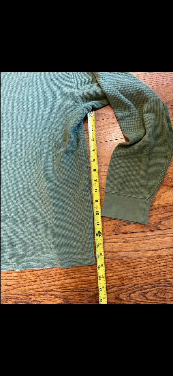 Vintage L.L. Bean Classic Long Sleeve Thermal Waffle Shirt - Olive Green - Image 3