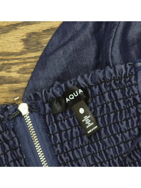 NWT Aqua Womens Bandeau Denim Bustier Top IBO26714 Dark Indigo Blue L - Image 4