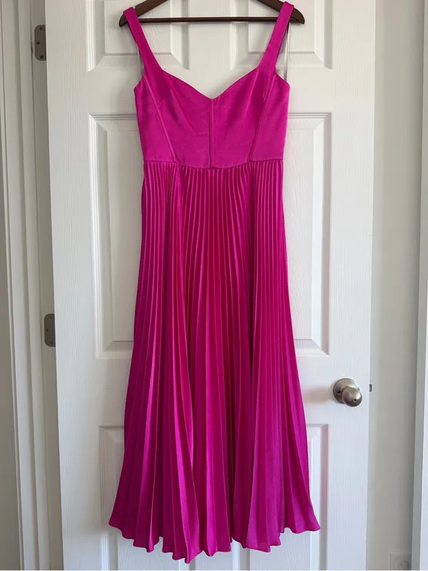 ML Monique Lhuillier Magenta Pleated Midi Dress Pink Size 4 NWOT - Image 2
