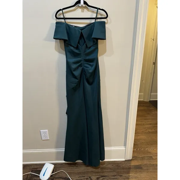 Xscape Women's Long Scuba Crepe Off-The-Shoulder Dress 3008X Size 4 Ruffle - Image 4