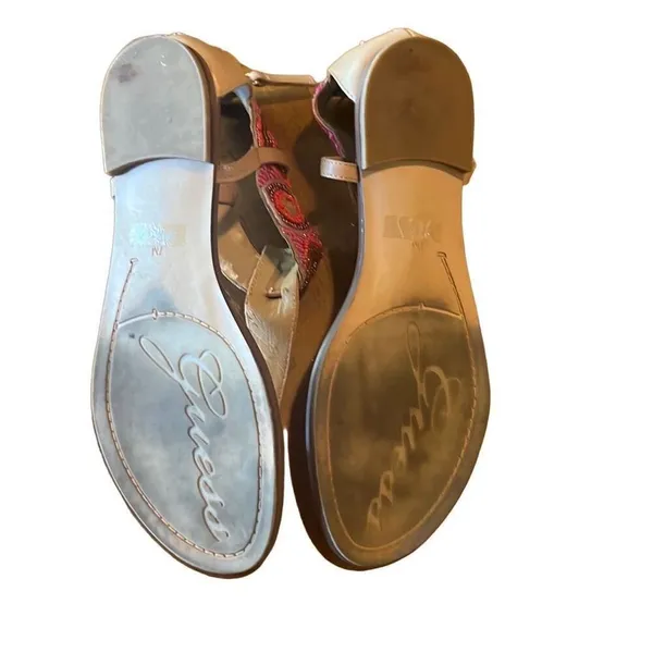Guess 7 Pink Tan Beaded Embellished T-Strap Flip‎ Flop Sandals Boho Festival - Image 5