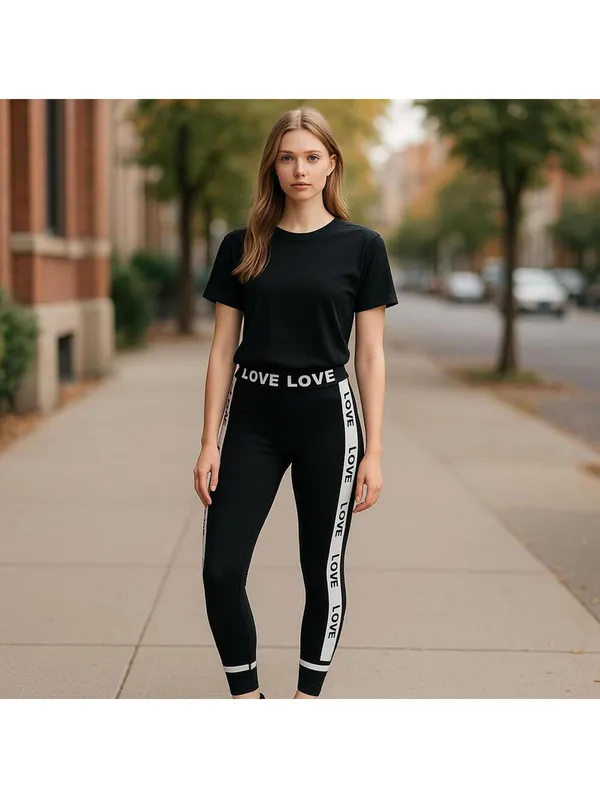 Women's S/M "LOVE" Black Leggings Yoga Activewear High Waist - Image 2