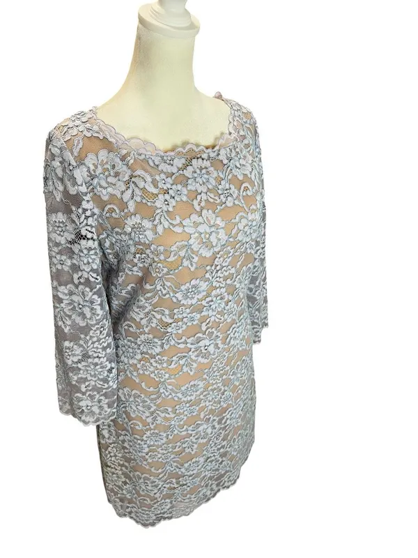 Diane von Furstenberg DVF Zarita Blue Lace Sheath Cocktail Dress Size 8 - Image 3