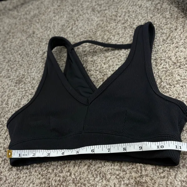 Alo Yoga Ribbed V Neck Sports Bra Women XS Black Wrap Back Activewear Athleisure - Image 11